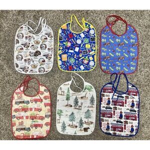 Lot Of 6 Quilted‎ Handmade Bibs Assorted Large Size 12" X 9"